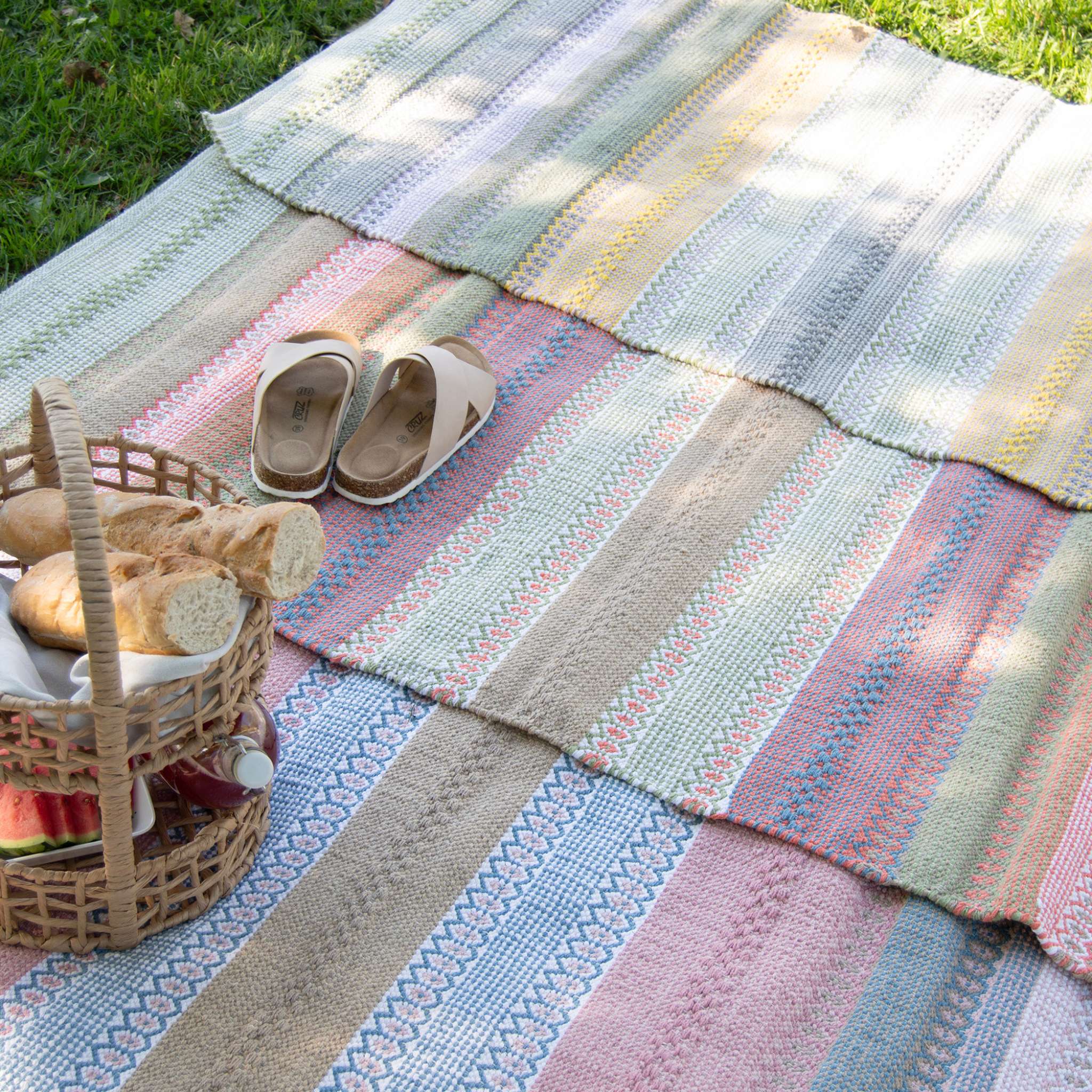 Polkka puuvillamatto - sininen-roosa