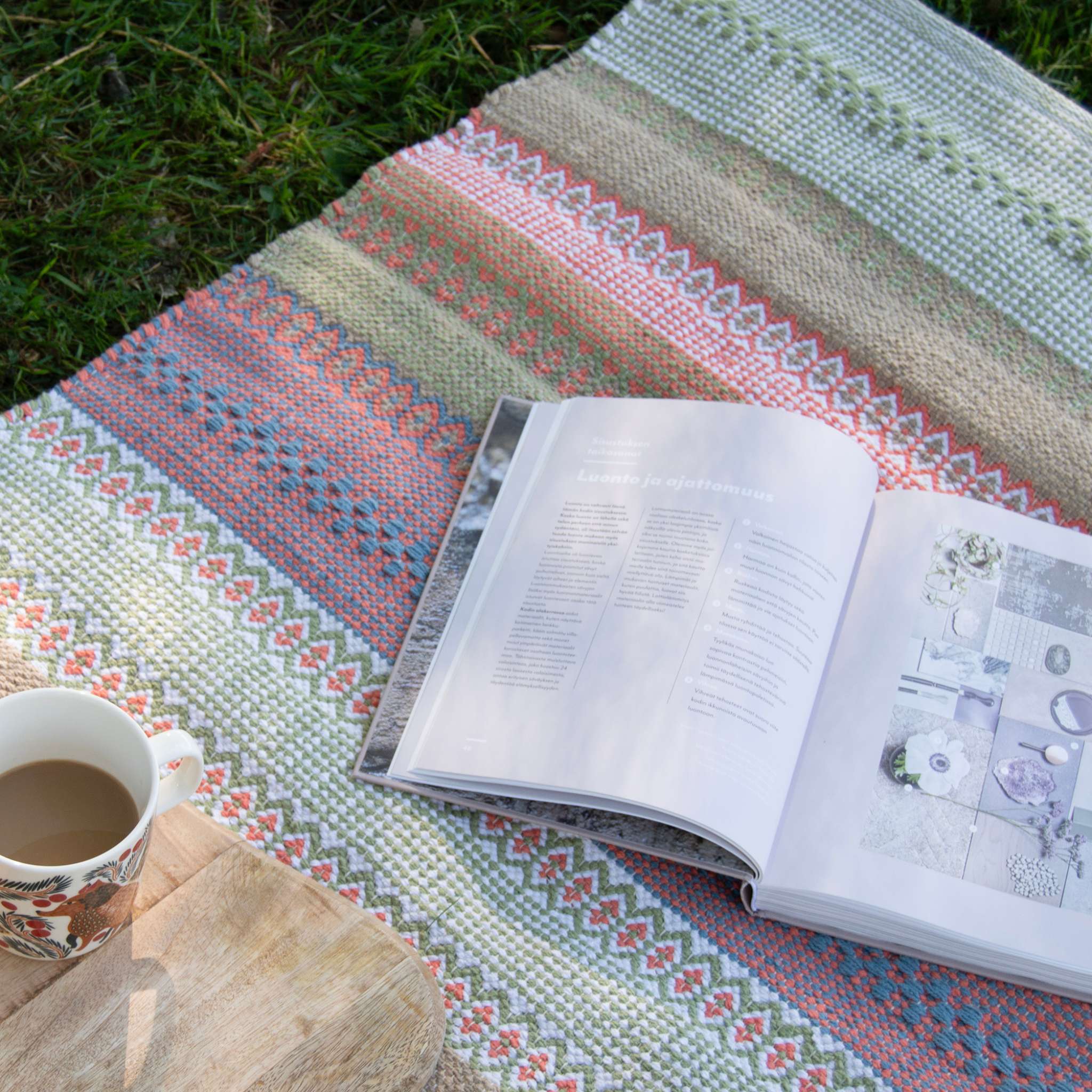 Polkka puuvillamatto - sininen-roosa